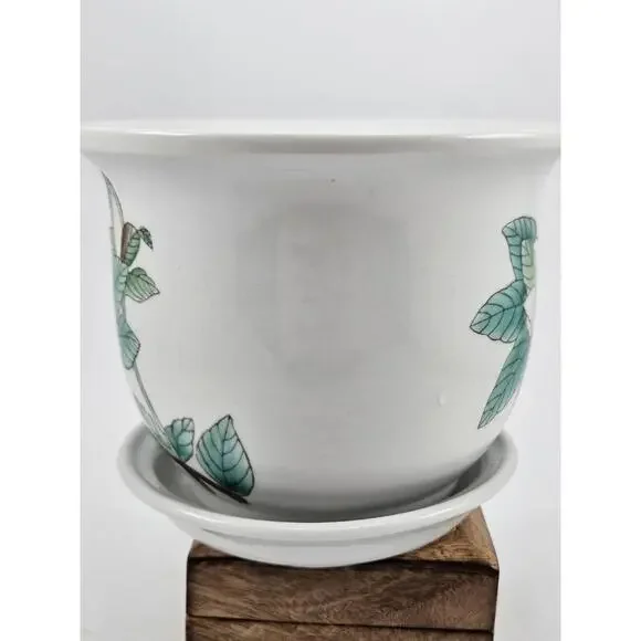 Magnolia Ceramic Flower Pot & Drip Tray | 5" Diameter | No Chips/Cracks - Picture 2 of 9